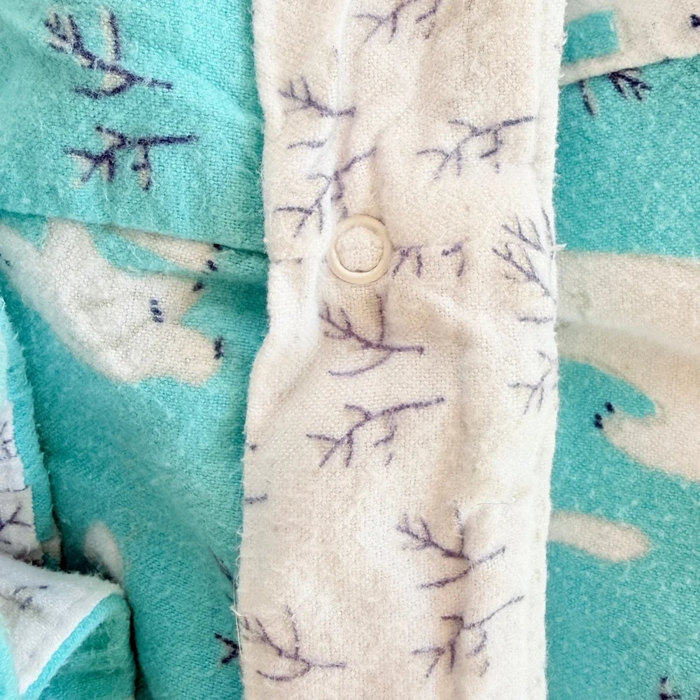 Munki Munki Matching PJ set Polar Bear Flannel Pajamas Aqua Button Front Size M